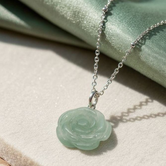 Green Aventurine Pendant with metalic chain